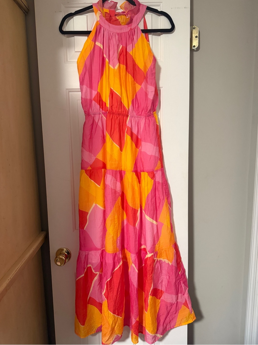 Women’s Pink & Yellow Halter Maxi Dress
